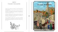 La page du livre représentant l'escalier monumental d'Auch avec calèche et promeneurs du 19e siècle, et quelques explications sur l'autre page